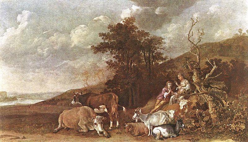 paulus potter Landscape with Shepherdess and Shepherd Playing Flute